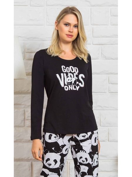 Dámské pyžamo dlouhé Good vibes - černá