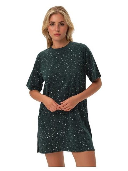 Bavlněná noční košilka Febe zelená s hvězdami