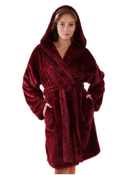 Dámský 3/4 hřejivý župan s kapucí LILLY EXTRA vínová