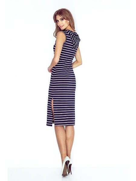 Dlouhé šaty s kapucí v námořnickém stylu