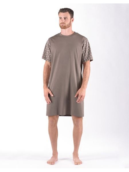 Pánské košile noční pánská krátký rukáv, šité, s potiskem Pyžama 2024 79176P - káva šedobílá