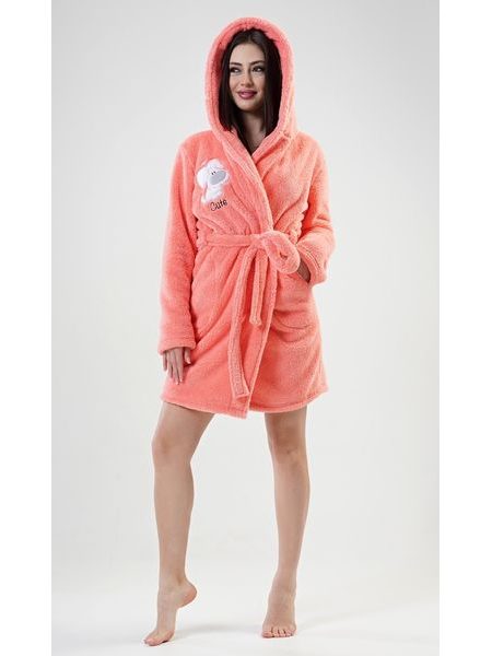 Dámský župan krátký s kapucí Štěně - oranžová