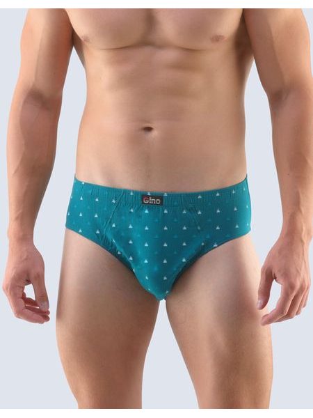 Pánské slipy se širším bokem, širší bok, šité, s potiskem 71108P - petrolejová sv. tyrkysová