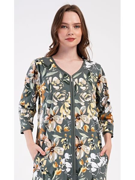 Dámské domácí šaty s tříčtvrtečním rukávem Marie - khaki