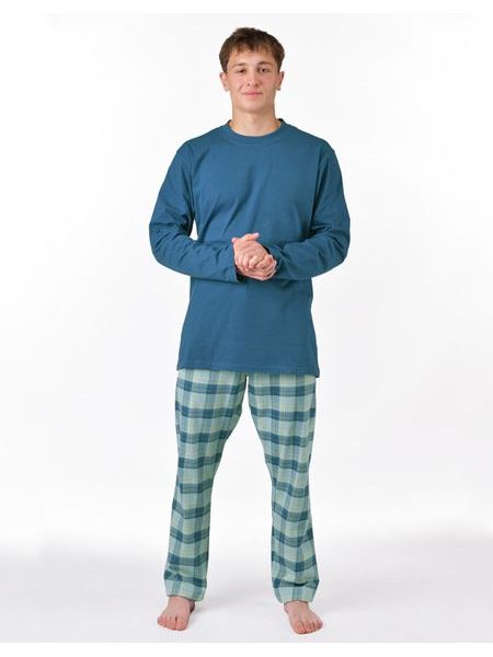 Pánské pyžamo dlouhé, šité, s potiskem 79193 - petrolejová aqua