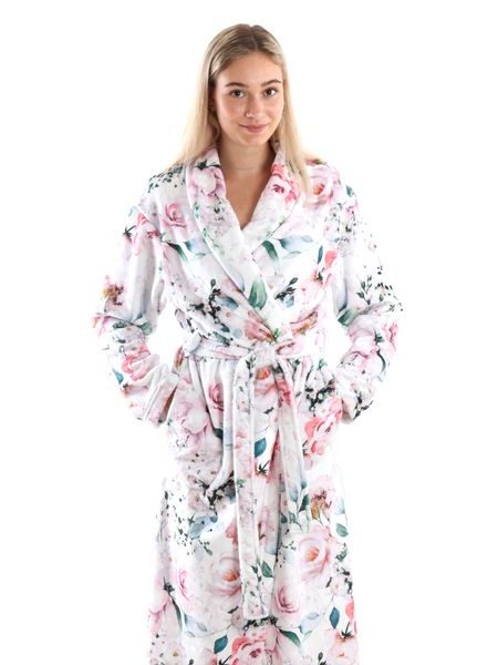 Dámský dlouhý župan s šálovým límcem Fiora Růžové květy