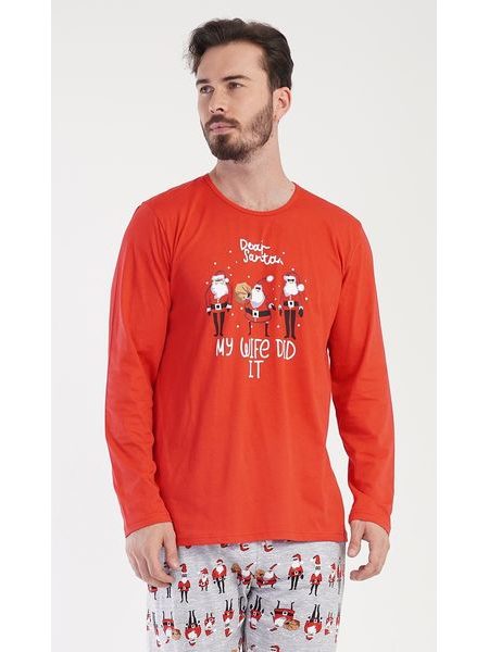 Pánské pyžamo dlouhé Santa - červená