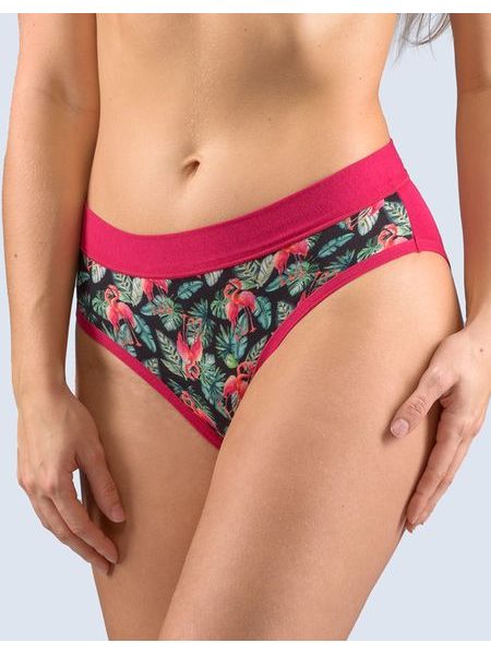 Dámské kalhotky klasické, širší bok, šité, s potiskem Disco Bamboo 2 10268P - bordo lahvová