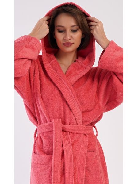 Dámský župan dlouhý s kapucí Jahoda - jahodová