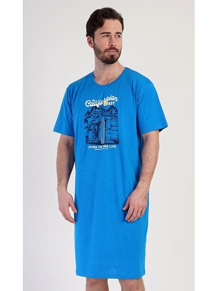 Pánská noční košile s krátkým rukávem California - modrá