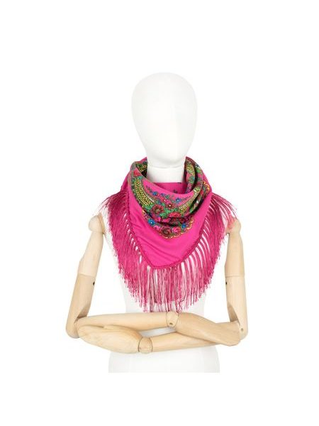 Šedý folkový šátek s dlouhými třásněmi