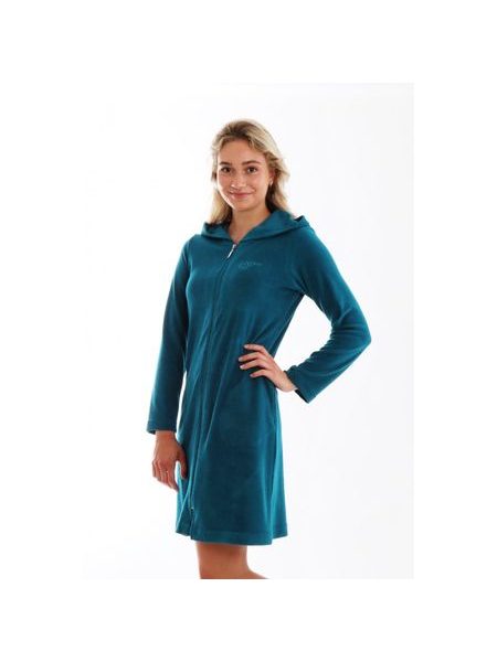 Dámský 3/4 župan s kapucí a dlouhým rukávem BARI Deep lagoon