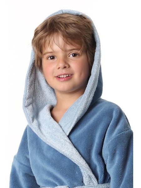 Dětský dlouhý župan s kapucí TAMPA duo modrá