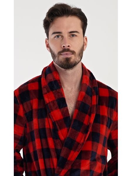 Pánský župan se šálovým límcem Kostka - červená