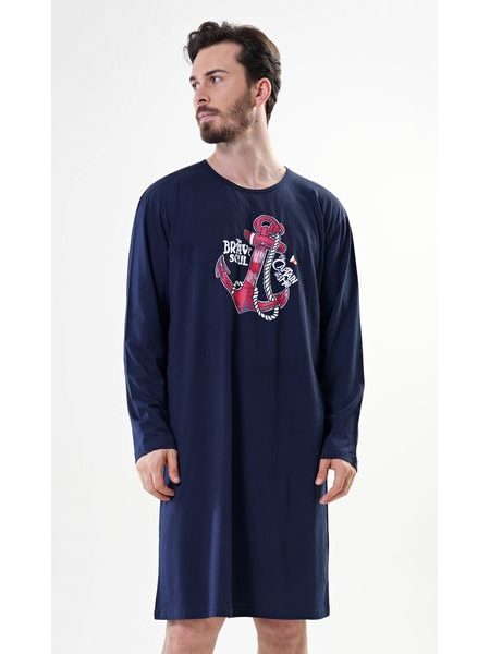 Pánská noční košile s dlouhým rukávem Kotva - tmavě modrá