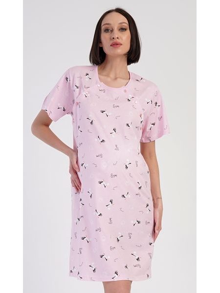 Dámská noční košile mateřská Čáp - světle růžová