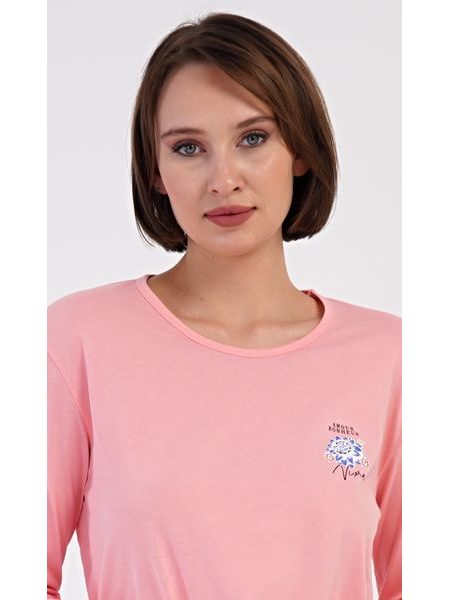 Dámské pyžamo dlouhé Květy - světle lososová