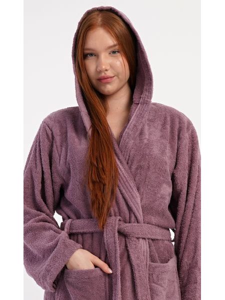 Dámský župan dlouhý s kapucí Vřes - nachová