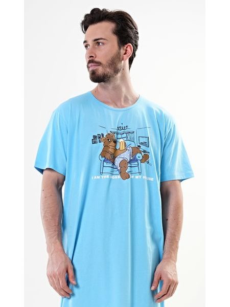 Pánská noční košile s krátkým rukávem Boss - světle tyrkysová