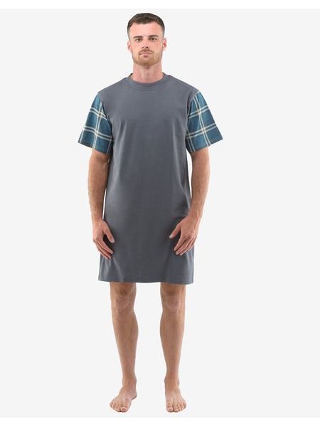 Pánská noční košile s krátkým rukávem 79146P - tm. šedá petrolejová