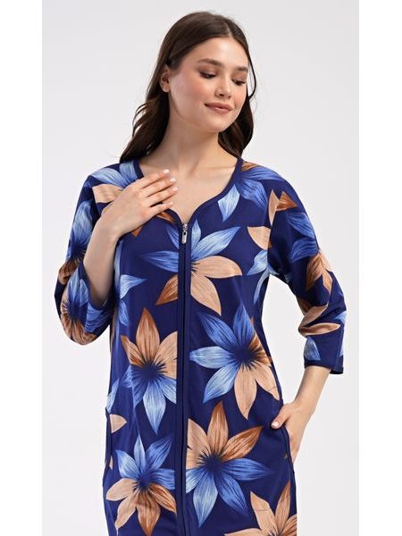 Dámské domácí šaty s tříčtvrtečním rukávem Sára - tmavě modrá