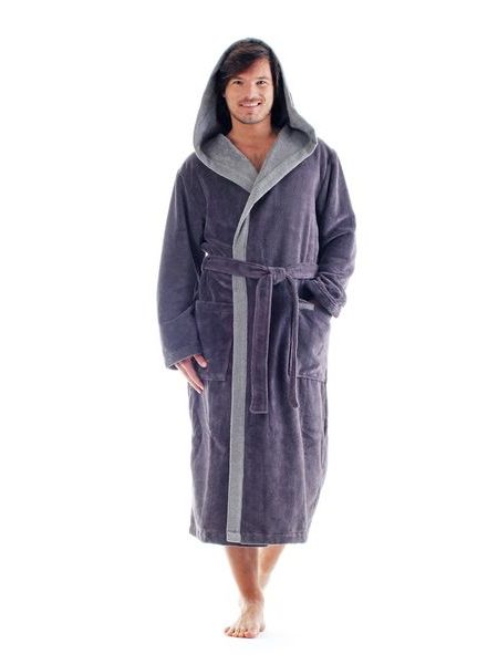 Pánský dlouhý savý župan s kapucí TAMPA duo antracitová