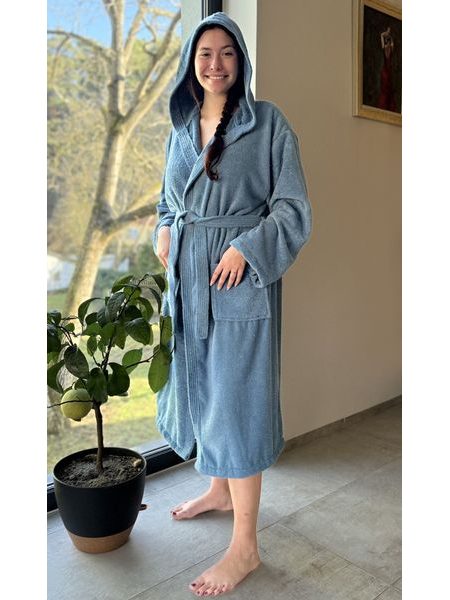 Dámský župan dlouhý s kapucí Klára - modrošedá