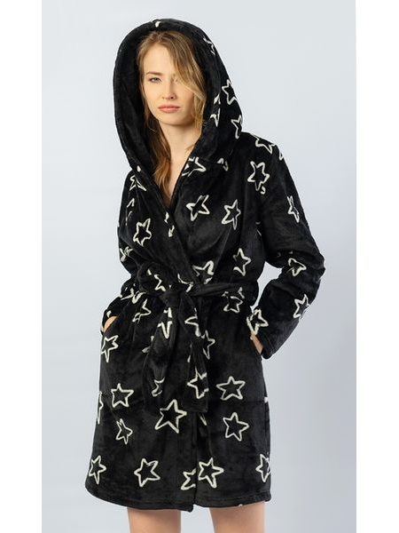 Dámský župan krátký s kapucí Hvězdy - černá