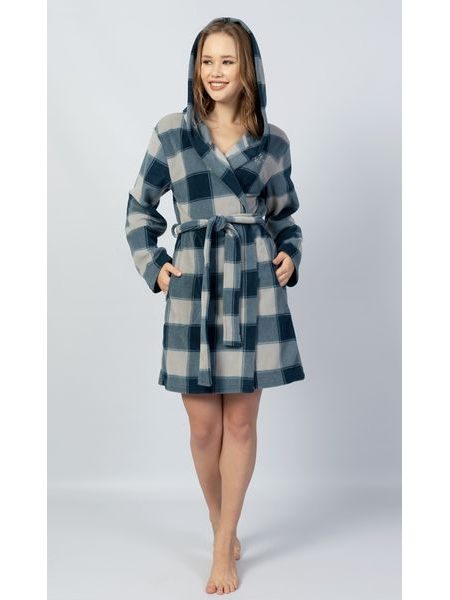 Dámský župan krátký s kapucí Klára - modrošedá