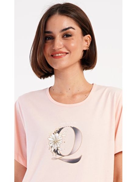 Dámské domácí šaty s krátkým rukávem Queen - světle lososová