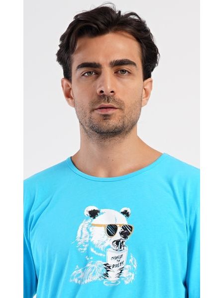 Pánské pyžamo dlouhé Ice party - tyrkysová