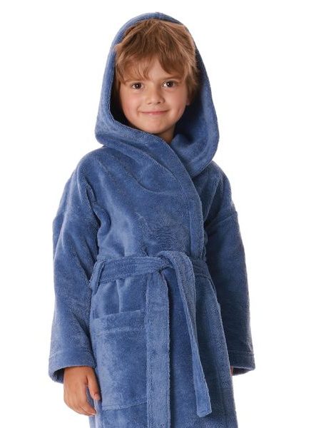 Dětský dlouhý savý župan s kapucí TAMPA denim
