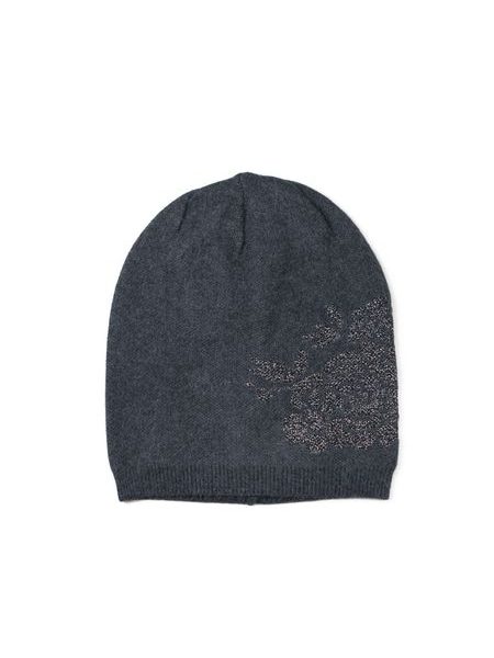 Dámská podzimní čepice s růží tmavošedá
