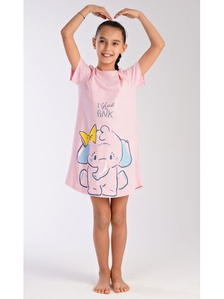 Dětská noční košile s krátkým rukávem Slon - světle lososová