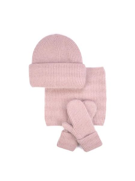 Čepice, nákrčník, palčáky - špinavě růžová