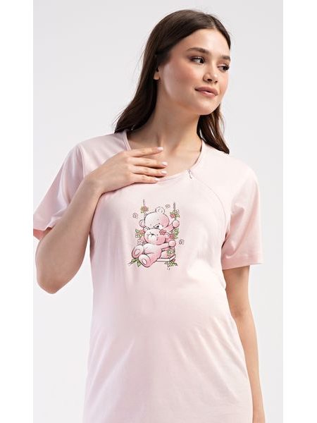 Dámská noční košile mateřská Medvídci - světle lososová