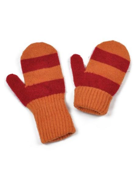Vlněné Oranžovo-červené Zimní pruhované rukavice