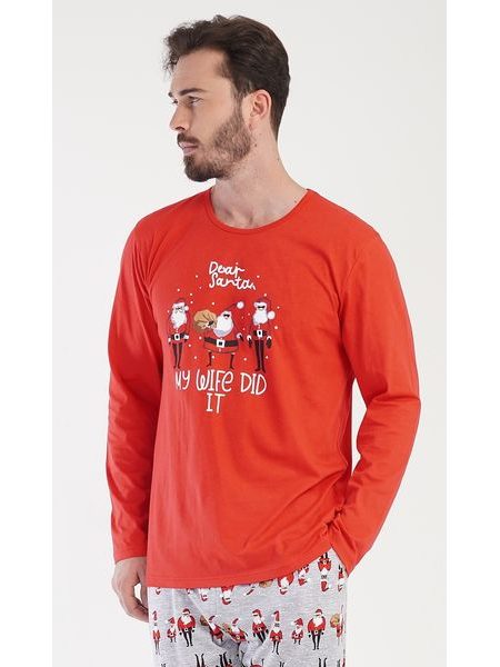 Pánské pyžamo dlouhé Santa - červená