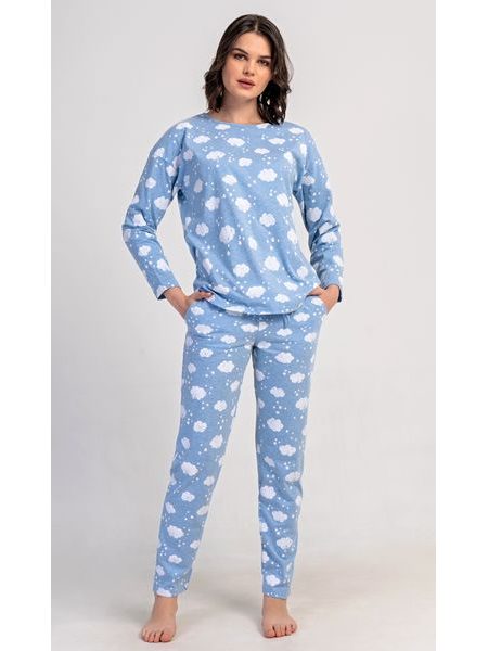 Dámské pyžamo dlouhé Obláček - světle modrá