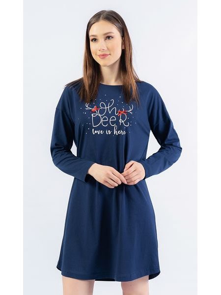 Dámská noční košile s dlouhým rukávem Oh deer - tmavě modrá