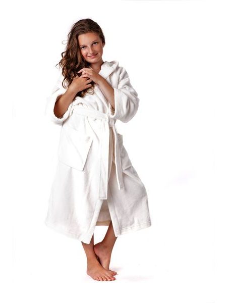 Dětský dlouhý savý župan s kapucí TAMPA krémová