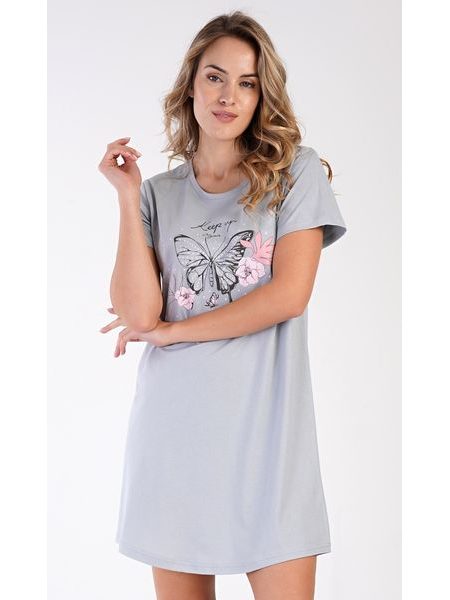 Dámská noční košile s krátkým rukávem Butterfly - šedá