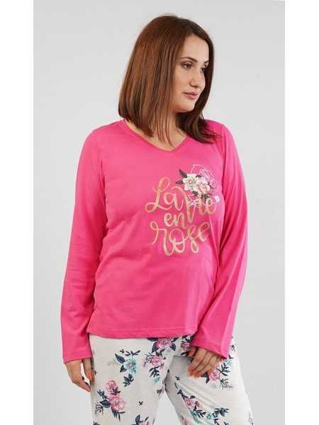 Dámské pyžamo dlouhé Rose - tmavě růžová