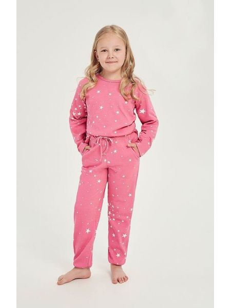 Zateplené dívčí pyžamo Erika růžové s hvězdičkami