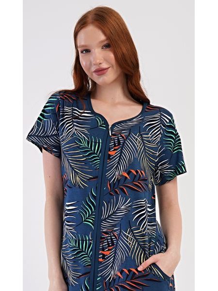 Dámské domácí šaty s krátkým rukávem Barbara - tmavě modrá