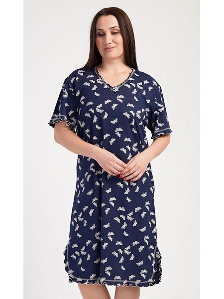 Dámská noční košile s krátkým rukávem Motýli - tmavě modrá