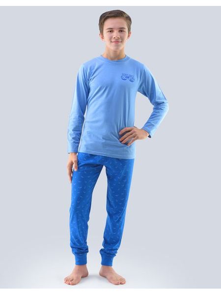 GINA dětské pyžamo dlouhé chlapecké, šité, s potiskem Pyžama 2020 69000P - sv. modrá atlantic