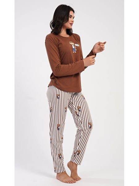 Dámské pyžamo dlouhé Bear - hnědá