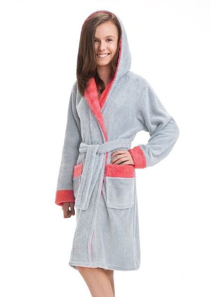 Dívčí župan Avril šedý s růžovým límcem