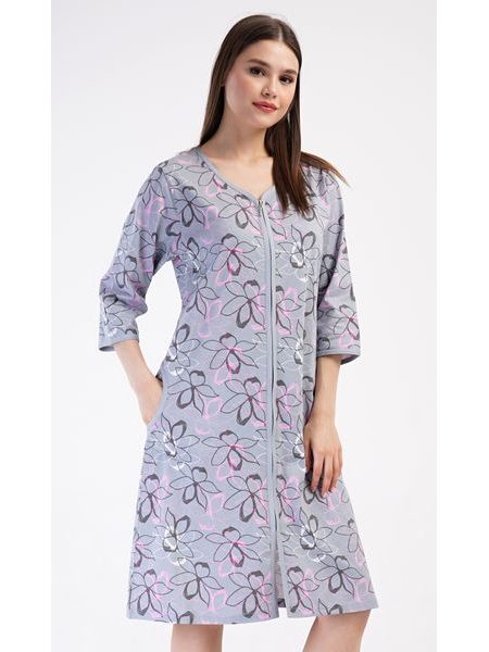 Dámské domácí šaty s tříčtvrtečním rukávem Miana - šedá